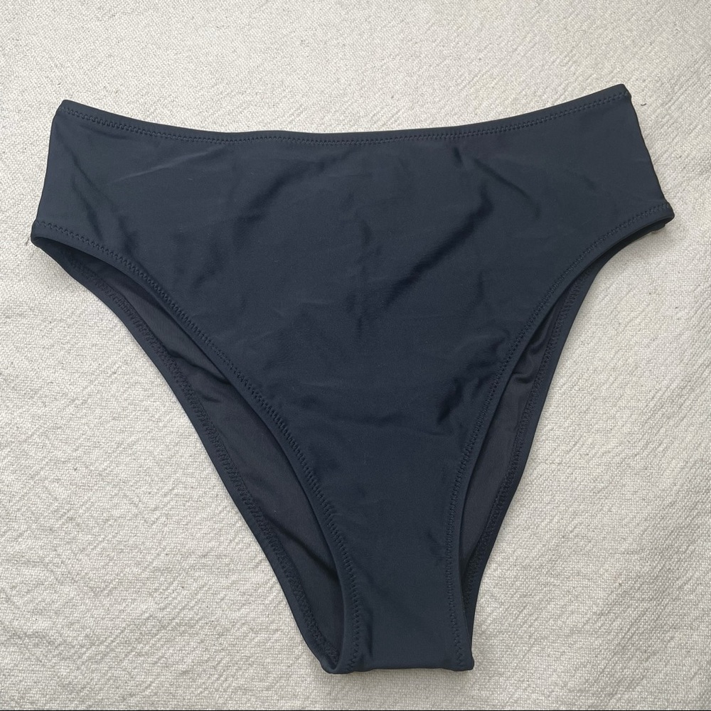 Relleciga High Cut High Waisted Black Bikini Swim Bottom Cheeky Large - Picture 3 of 10